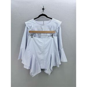 BCBGMaxAzria Womens Blue White Pinstripe Peplum Top & Skirt Set Large/Medium